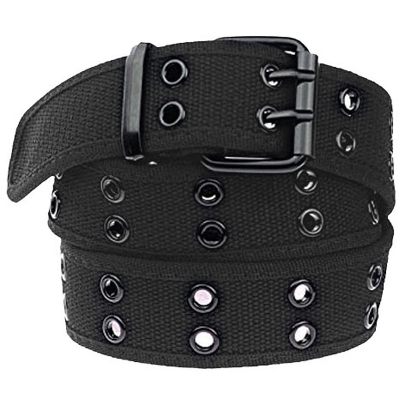 moonsix Canvas Web Belts for Men,Solid Color Casual Double Hole Grommet Belt,Black - Image 1
